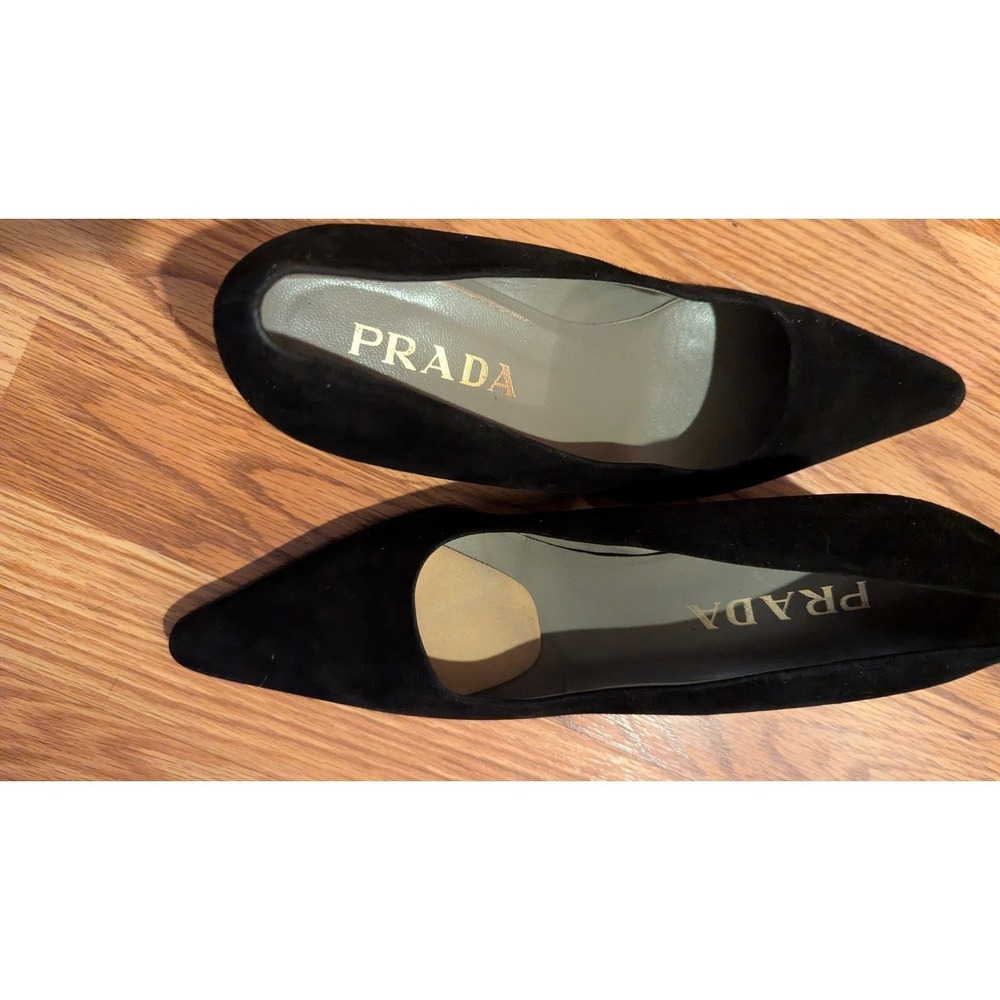 Prada Block Heel Pumps 38.5 Black Suede Pointed Toe Made in Italy Luxury Classic - Picture 11 of 16